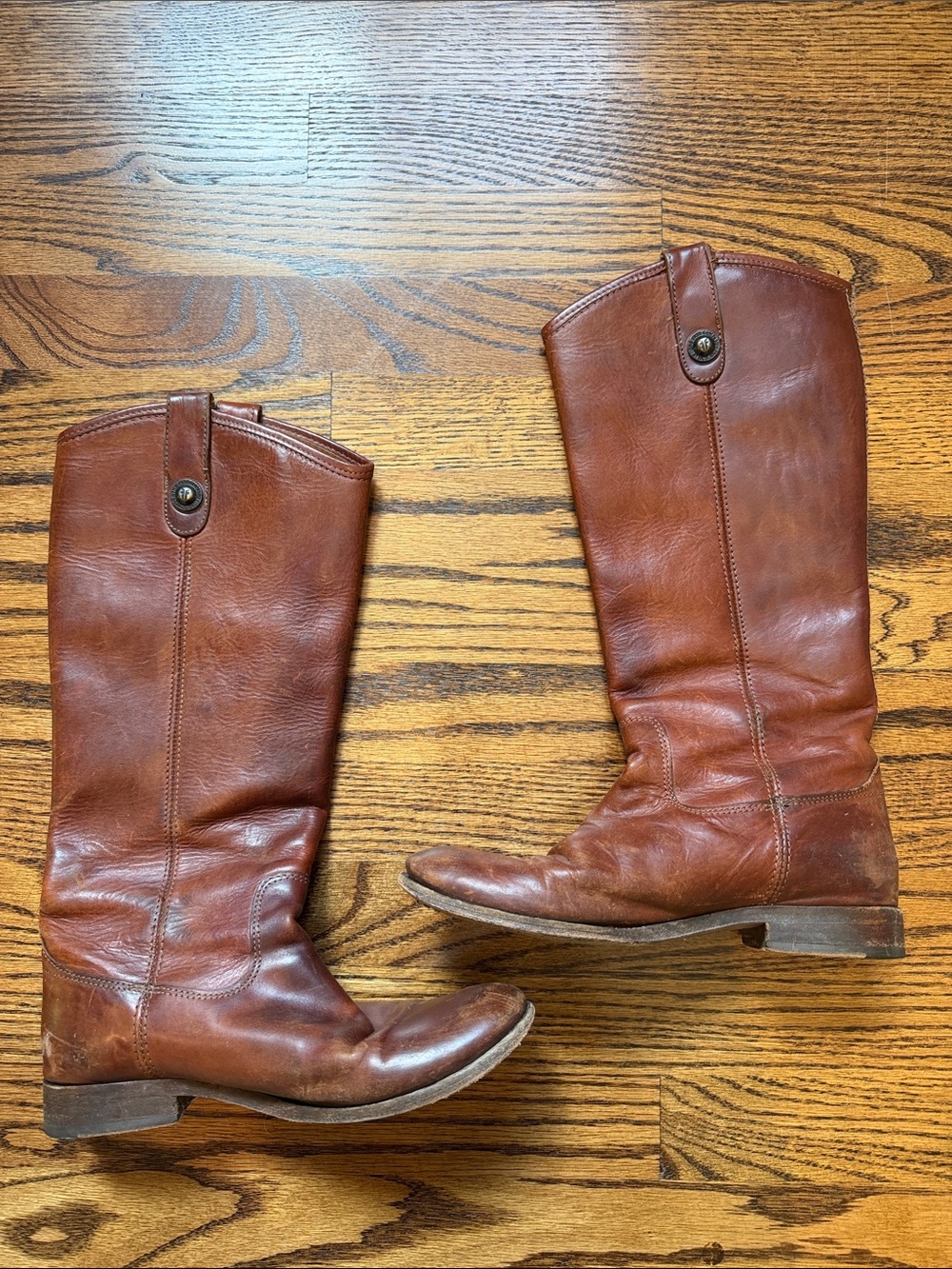 Frye Melissa Brown Button Worn Distressed Tall Riding Boots 7.5